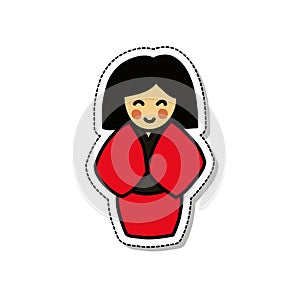 Kokeshi japanese doll doodle icon, vector illustration