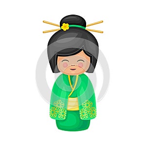 Kokeshi Wooden Doll as Original Attribute of Japan Culture Vector Illustration