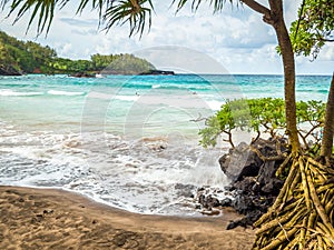 Koki Beach Park, Maui. The dark red sand at Koki Beach produced by Ka Iwi O Pele