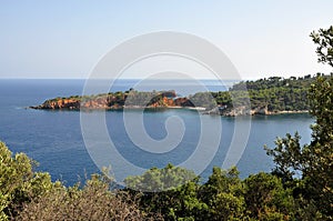 Kokinokastro red cliffs landscape in Alonissos island