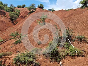 kokkinopilos or red soil in preveza greece hills red like desert