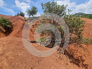 kokkinopilos or red soil in preveza greece hills red like desert