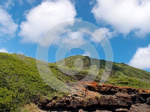 Koko Head Crater with blue sky and clouds