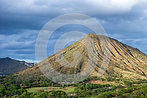 Koko Head, an extinct volcano crater, as seen from a distance