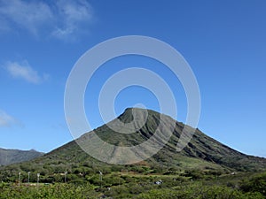 Koko Head Mountain with stair trail up side visible