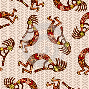 Kokopelli Native Tribal Art Seamless Pattern Vector Design photo
