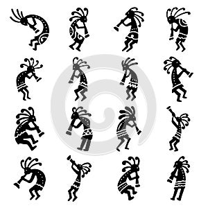 Kokopelli. A set of images of the American god of fertility. photo