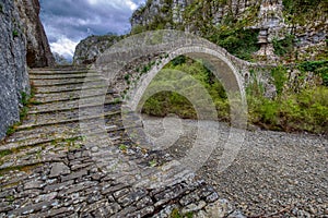 Kokori`s old stone bridge Noutsos, Zagorochoria, Greece.