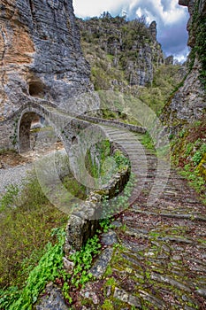 Kokori`s old stone bridge Noutsos, Zagorochoria, Greece.