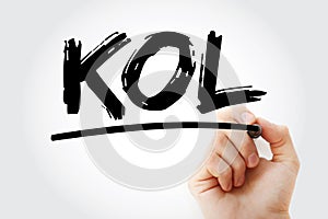 KOL - Key Opinion Leader acronym with marker, business concept background