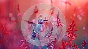 kolibri on torch flower in the flower exotic garden,