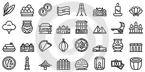 Kolkata icons set outline vector. India city