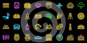 Kolkata icons set vector neon