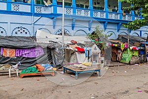KOLKATA, INDIA - OCTOBER 31, 2016: Simple dwellings of impoverished people near Kalighat temple in Kolkata, Indi