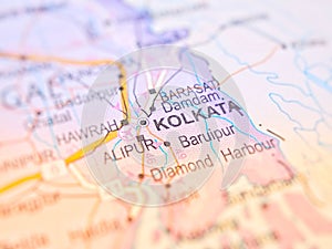 Kolkata on a map of India with blur effect