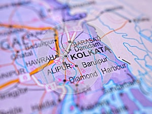 Kolkata on a map of India with blur effect