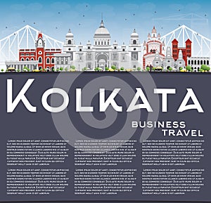 Kolkata Skyline with Gray Landmarks and Copy Space.