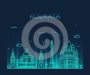 Kolkata skyline trendy vector illustration linear