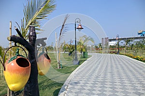 Kolkata, West Bengal/India - February 18, 2014: Empty public park and pathway display at `Eco Park` Rajarhat, Kolkata.