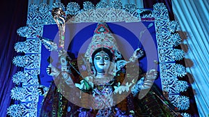 A well-decorated idol of Hindu Goddess Durga during Festival of Navratri.