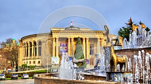 Kolkhida Fountain and Georgian Drama Theatre Lado Meskhishvili in Kutaisi photo