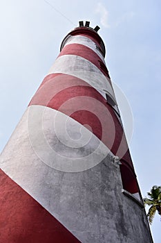 Kollam, Kerala, India: March 2, 2019 - Tangasseri Lighthouse