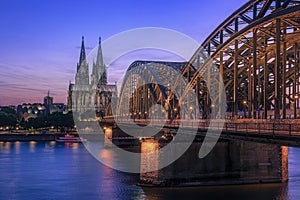 Koln Germany city skyline, Cologne skyline during sunset ,Cologne bridge with cathedral Germany Europe