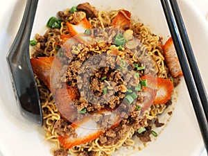 Kolo Mee, a popular local noodle dish in the state of Sarawak, Malaysia photo
