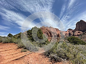 Kolob canyon with white streaking clouds