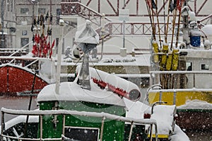 KOLOBRZEG - FISHING BOATS COVERED WITH SNOW