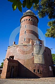 Kolobrzeg Poland, touristic landmark of red brick lighthouse