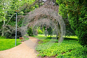 Kolonada street in czech city Podebrady decorated by beautiful park on one side, Podebrady, Czech republic