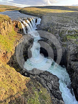 Kolugljufur canyon and waterfall at the north of Iceland