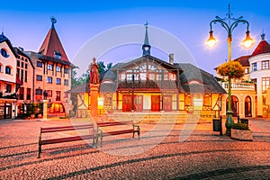 Komarno, Komaron. Courtyard of Europe downtown square, hungarian city in Slovakia