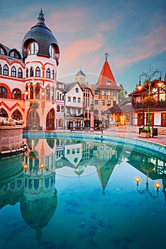 Komarno, Slovakia. Courtyard of Europe downtown square