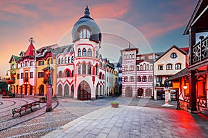 Komarno, Slovakia. Courtyard of Europe downtown square