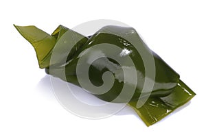 Kombu kelp is a large brown algae seaweed. Binomial name: Laminaria Ochroleuca. It is an edible seaweed used extensively in Japane