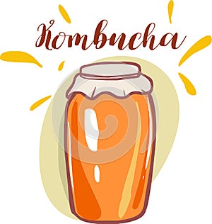 Kombucha. Healthy Food Style, Concept Icon and Label