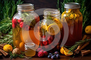 kombucha tea with fruit flavorings and herbs photo