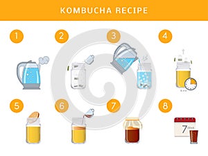 Kombucha tea recepie, vector