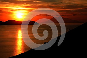 Sunset sea in komodo islands photo