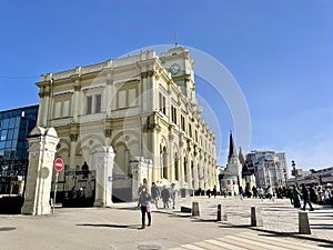 Moscow, Russia, March, 10, 2024. Komsomolskaya Square, Moscow. Leningradsky and Yaroslavsky railway stations