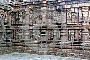 Konark Sun Temple in Odisha, India. Erotism and origin of kamasutra in Indian sculpture. Erotic sculpture of Konark temple.