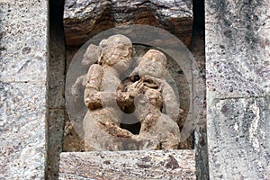 Konark Sun Temple in Odisha, India. Erotism and origin of kamasutra in Indian sculpture. Erotic sculpture of Konark temple. photo