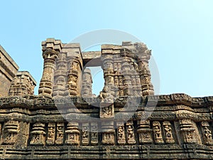 Entrance of Konark Sun Temple made of engraved sand stone photo