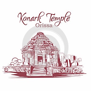 Konark temple orissa india sketch