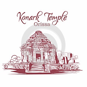 Konark temple orissa india sketch photo