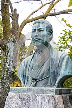 Kondo Isami statue at Mibu-dera Temple in Kyoto, Japan. Kondo Isami 1834-1868 was a Japanese