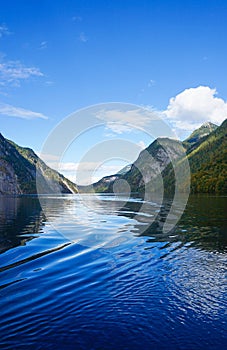 Konigsee, Germany - lake surrounded with mountains, Berchtesgaden National Park, Bavaria, Germany