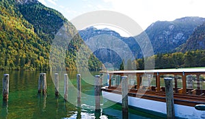 Konigsee, Germany - lake surrounded with mountains, Berchtesgaden National Park, Bavaria, Germany